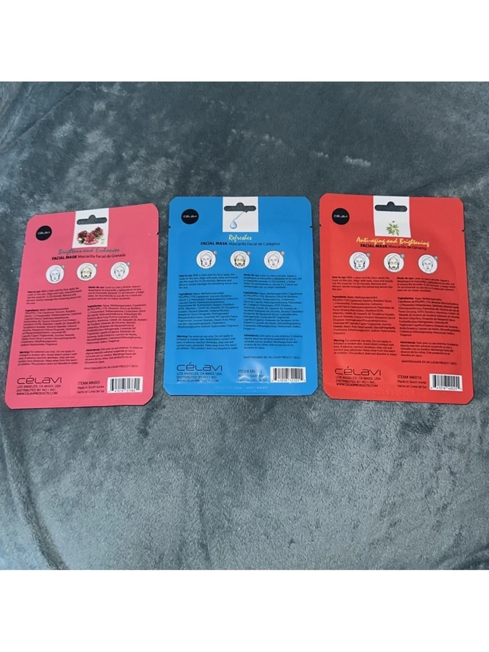Celavi Facial Sheet Mask bundle of 3 New pomegranate, collagen, and ginseng